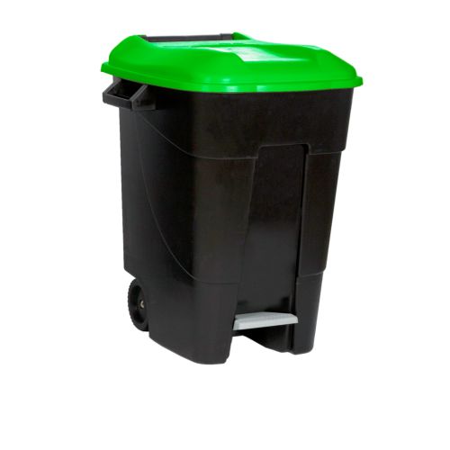 CONTENEDOR 100 L RUEDA Y PEDAL TAPA VERDE ECO