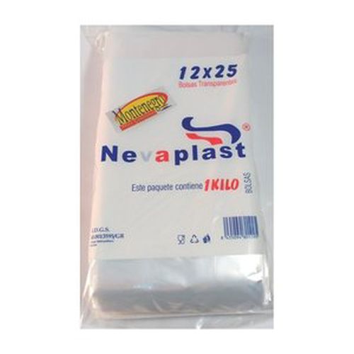 PAQUETE 1KG. BOLSAS TRANSPARENTE 12X25MM