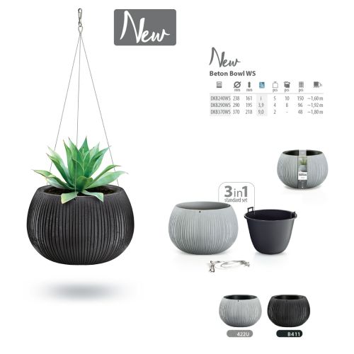 MACETA COLGANTE BETON BOWL 24CM NEGRA 2,5L