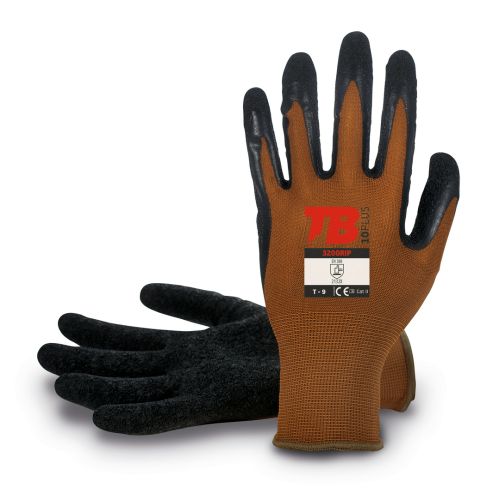 GUANTE NYLON LATEX RUGOSO EN PALMA MARRON 9
