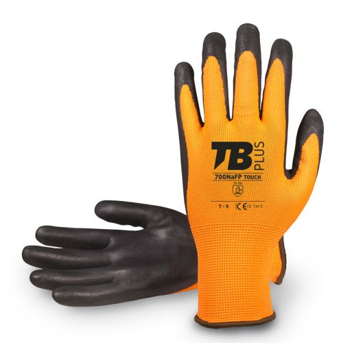 GUANTE POLIESTER NITRILO EN PALMA NARANJA 9