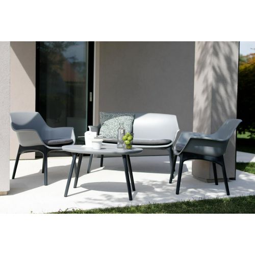 SET PAROS 2 SILLAS + SOFA + MESA GRIS PATAS NEGRAS