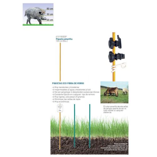 PIQUETA FIBRA AMARILLA 150CM + AISLADOR (PACK)