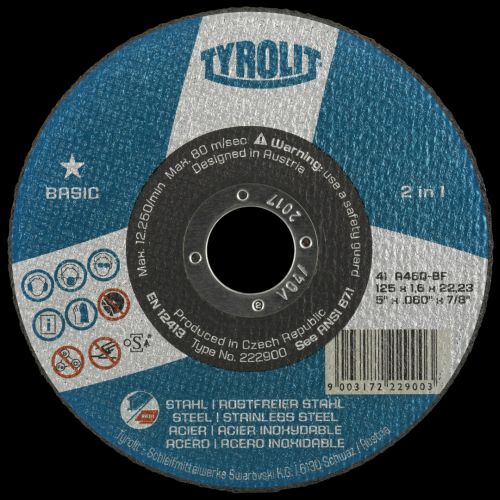 DISCO CORTE ACERO E INOX 230X3X22,2 BASIC TYROLIT