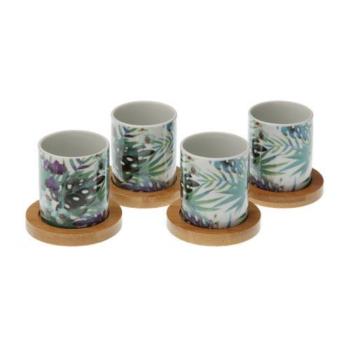 SET 4 TAZAS TE CON BASE BAMBU TROPICAL