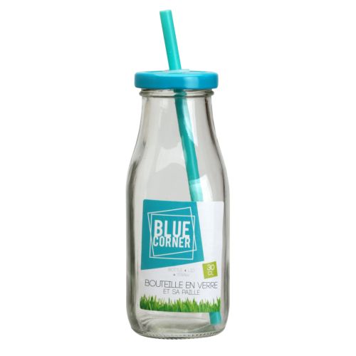 BOTELLA CRISTAL CON TAPA Y PAJITA SURTIDAS 300ML