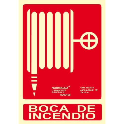 SEÑAL PVC BOCA DE INCENDIO LUMINISCENTE 21X30CM