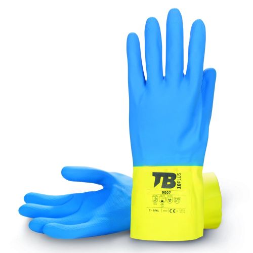 GUANTE LATEX FLOCADO AZUL Y AMARILLO 7 (PARES)