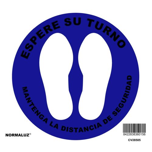 SEÑAL HUELLAS TURNOS AZUL ADHESIVA 210X210 MM