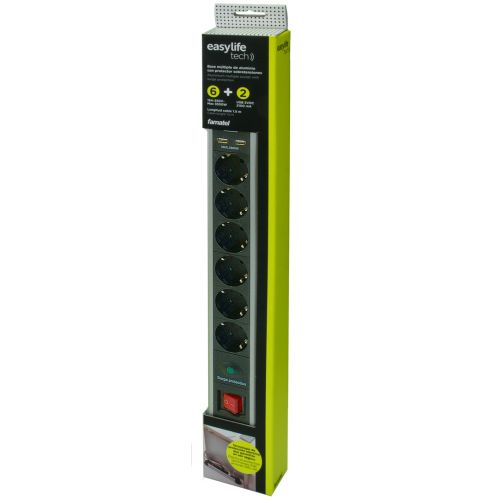 BASE MULTIPLE 6TOMAS+2USB Y CABLE SOBRETENSION ALU