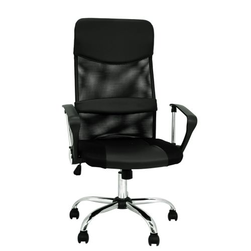 SILLA ESTUDIO TEXTIL REJILLA REPOSABRAZOS NEGRA