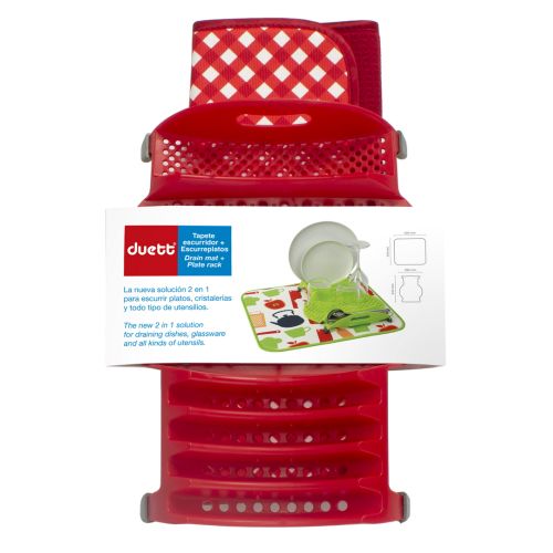 ESCURRIDOR PLASTICO CON TAPETE MICROFIBRA ROJO