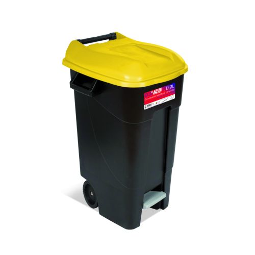 CONTENEDOR RESIDUOS 120LT RUEDA PEDAL TP AMARILLA