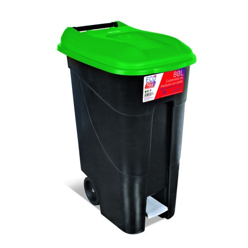 CONTENEDOR RESIDUOS 120LT RUEDA PEDAL TAPA VERDE