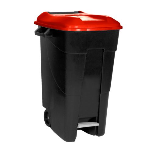 CONTENEDOR RESIDUOS 120LT RUEDA PEDAL TAPA ROJO