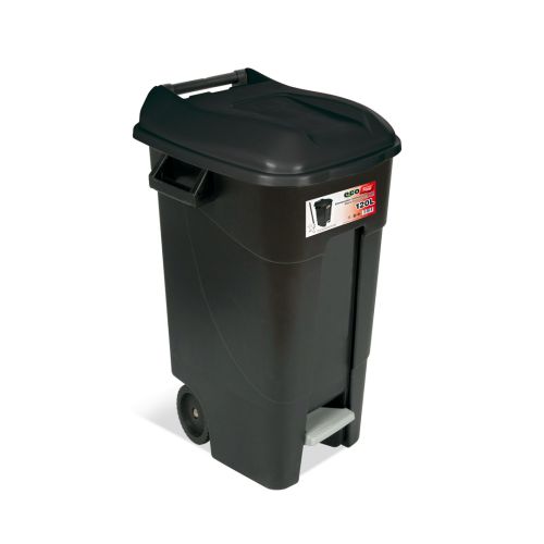 CONTENEDOR RESIDUOS 120L RUEDA PEDAL TAPA NEGRA