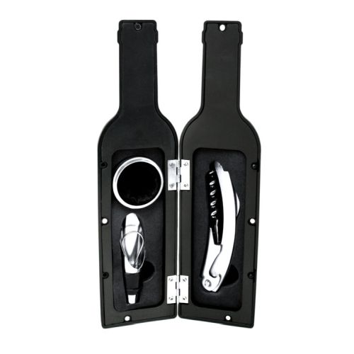 BOTELLA CON 3 ACCESORIOS DE VINO