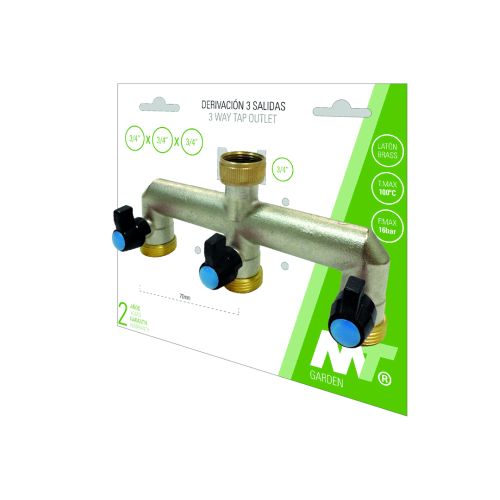 CONECTOR GRIFO JARDIN LATON 3VIAS H 3/4" X H 3/4"