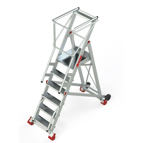 ESCALERA ALMACEN C/PLATAFORMA+RUEDAS 6 PELDAÑOS
