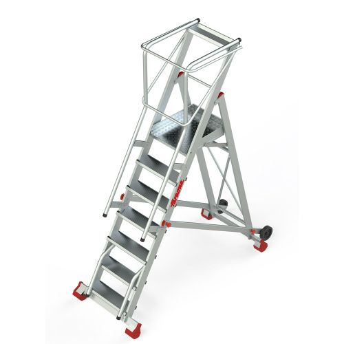 ESCALERA ALMACEN C/PLATAFORMA+RUEDAS 7 PELDAÑOS