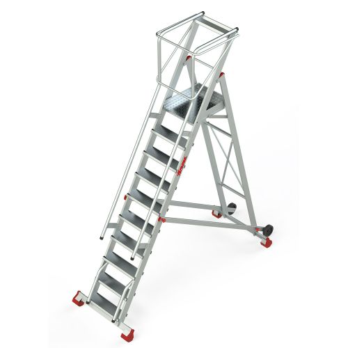 ESCALERA ALMACEN C/PLATAFORMA+RUEDAS 10 PELDAÑOS