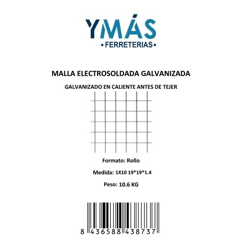 MALLA ELECTROSOLDADA GALVANIZADA 19X19 10X1M