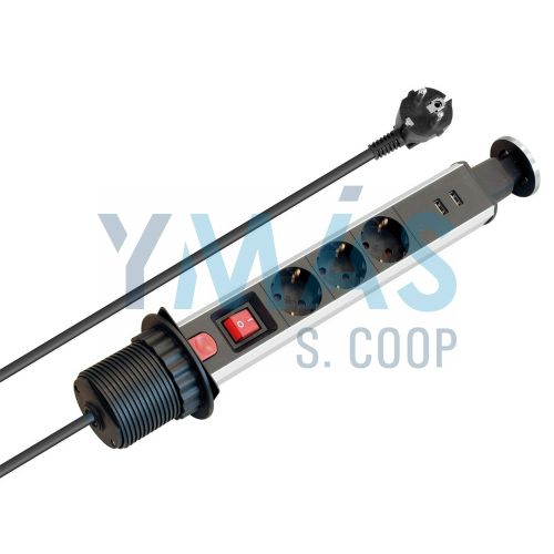 TORRE RETRACTIL 3TOMAS SCHUKO Y 2USB 2.4A,1.5M