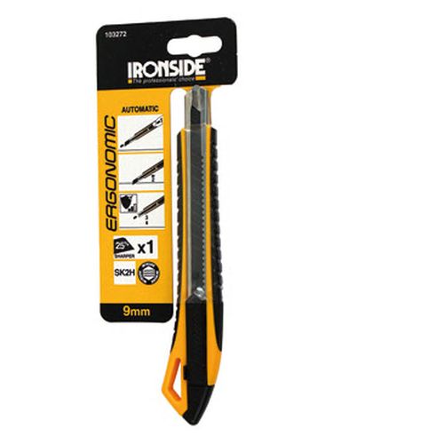 CUTTER ABS+TPR AUTOBLOQUEO CUCHILLA 9MM IRONSIDE