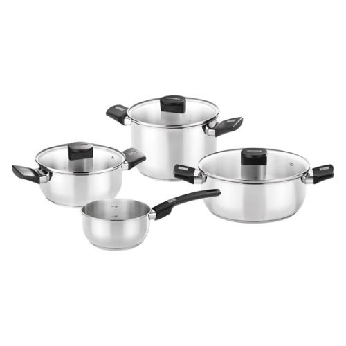 BATERIA INOX C/TAPA CRISTAL 4 PIEZAS ELITE