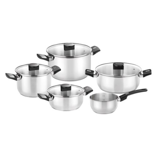 BATERIA INOX C/TAPA CRISTAL 5 PIEZAS ELITE